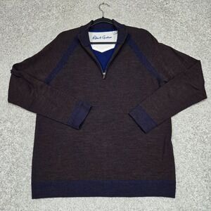 Robert Graham‎ Merino Wool 1/4 Zip Sweater Mens Medium Brown Blue